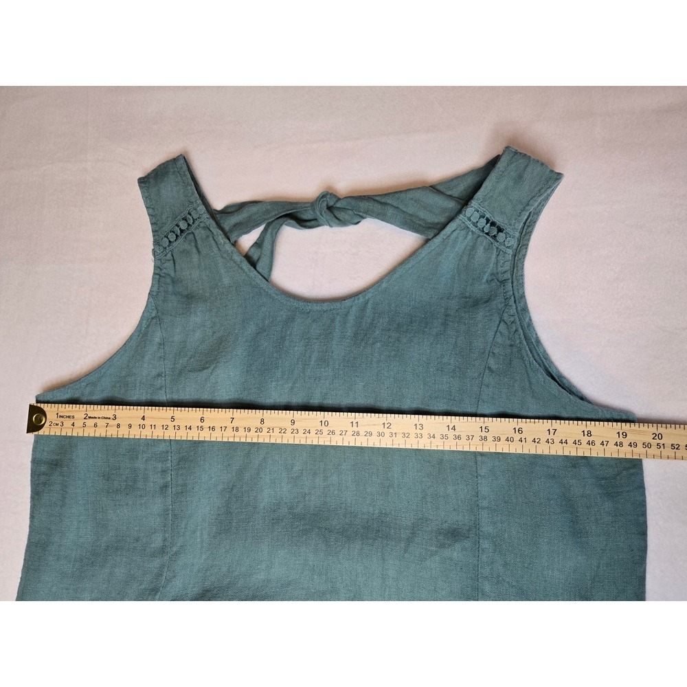 Terzo Millennio Italy 100% Linen Ruffle Hem Tie Back Dress Sage Green Womens M - Picture 5 of 10